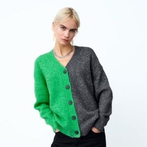 ZARA Green/Gray Knit Cardigan - Size S